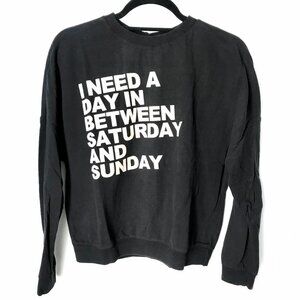 Zara Trafaluc Black Long Sleeve Wide Neck Graphic Sweatshirt Small